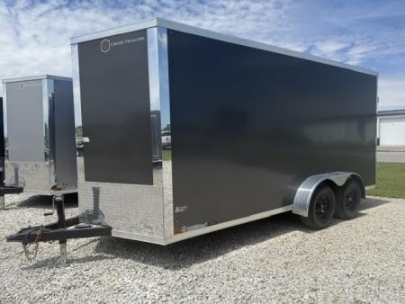 New 2026 Cross Alpha Charcoal 7'x16' 10k Flat Top V-Nose Enclosed Cargo Trailer