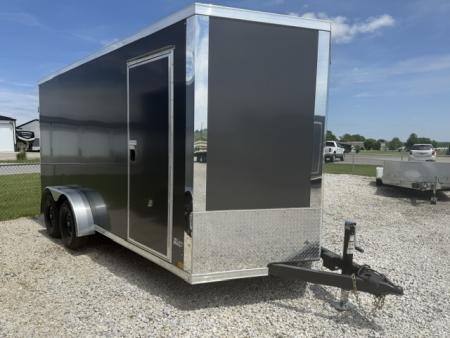 New 2026 Cross Alpha Charcoal 7'x16' 10k Flat Top V-Nose Enclosed Cargo Trailer