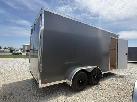 New 2026 Cross Alpha Charcoal 7'x16' 10k Flat Top V-Nose Enclosed Cargo Trailer