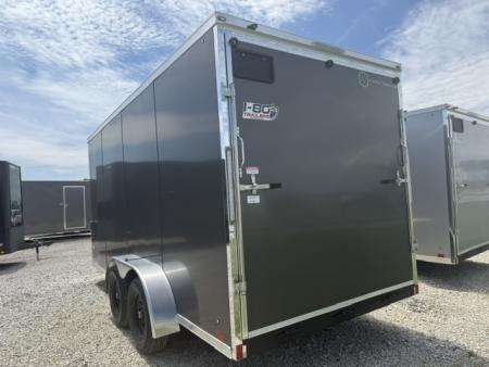 New 2026 Cross Alpha Charcoal 7'x16' 10k Flat Top V-Nose Enclosed Cargo Trailer