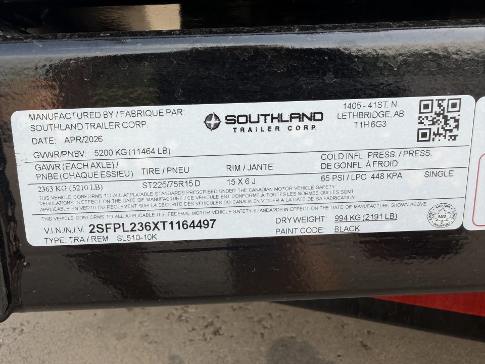 New #164497 2026 SOUTHLAND SL510 5 X 10 TANDEM AXLE 10K BUMPER PULL DUMP TRAILER W/ SPARE TIRE