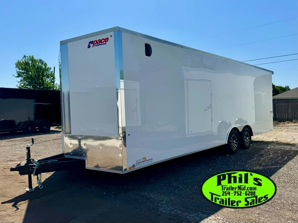 New 2026 Pace American 8.5X24 Cargo / Enclosed Trailer SCREWLESS .080 EXTERIOR UPGRADE. REAR WING & ALUMINUM WHEELS!