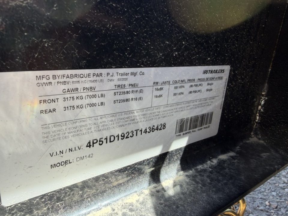 New 2026 PJ Trailers DM 14' Dump Trailer- 14K- 3FT Sides- 14 Ply tires