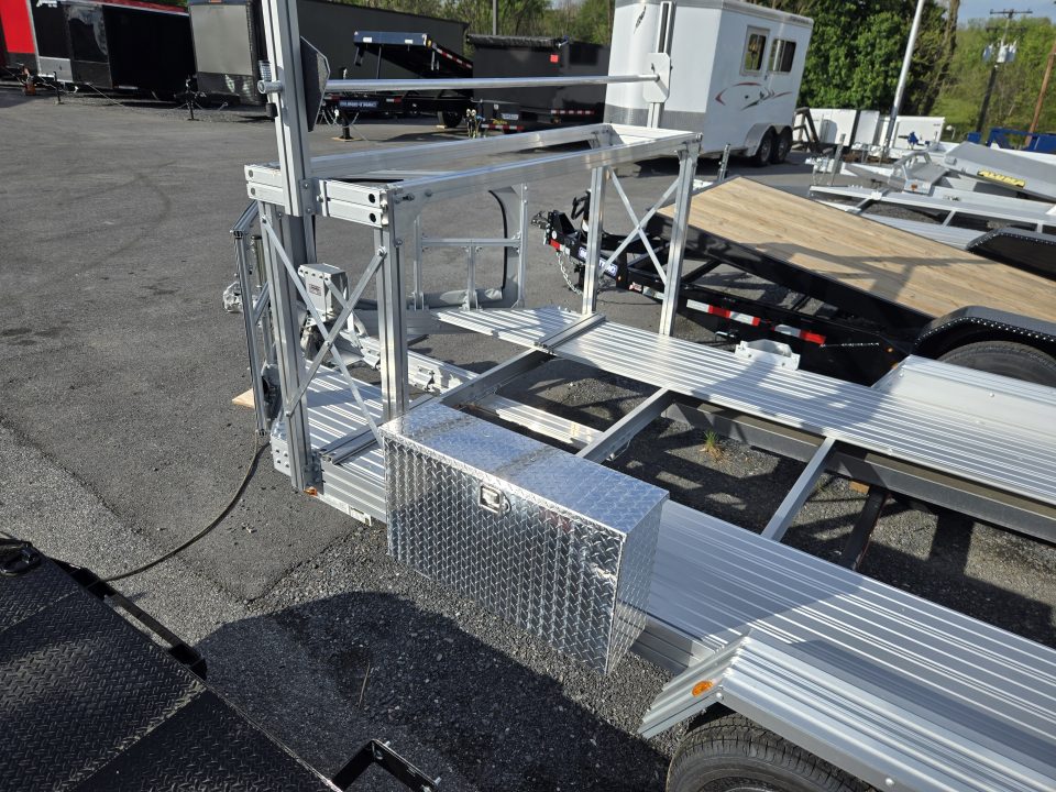 New 7' x 14' Trailex CT-8455EB "HYPERCAR" Anodized Aluminum Car Trailer, 7k GVWR ***DELUXE Pkg, Tire Rack, Spare Tire & Mount, Alum Wheels, Toolbox, Winch Mount, Front Shield