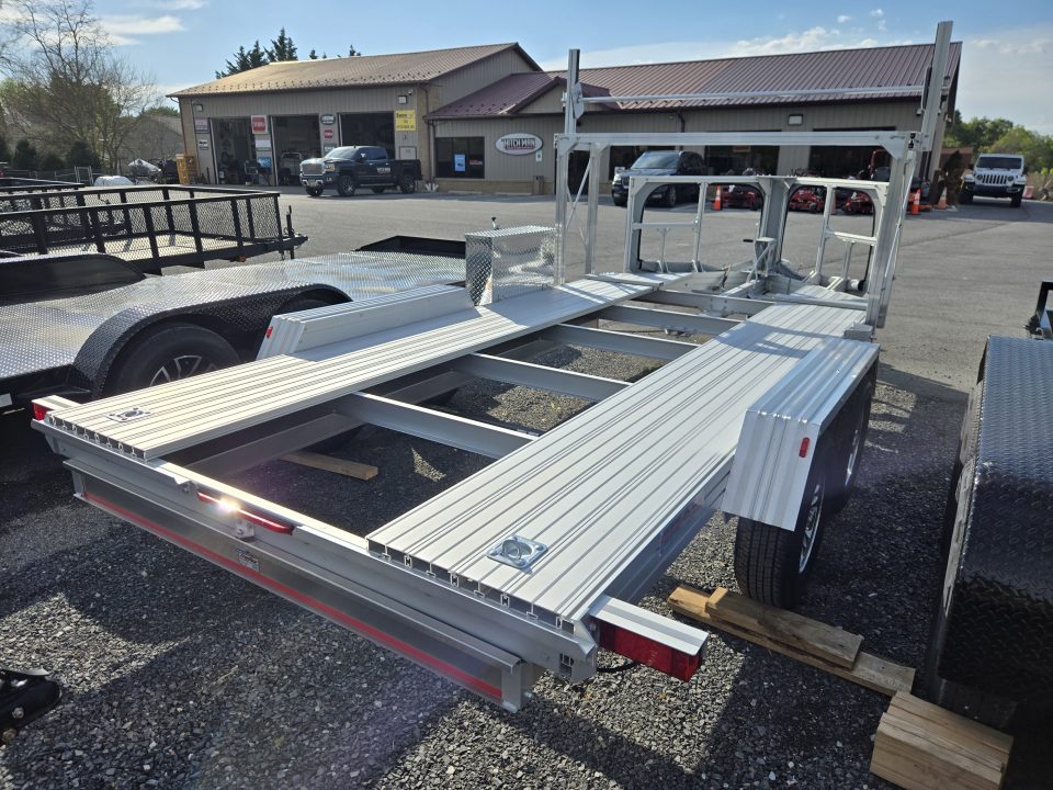 New 7' x 14' Trailex CT-8455EB "HYPERCAR" Anodized Aluminum Car Trailer, 7k GVWR ***DELUXE Pkg, Tire Rack, Spare Tire & Mount, Alum Wheels, Toolbox, Winch Mount, Front Shield