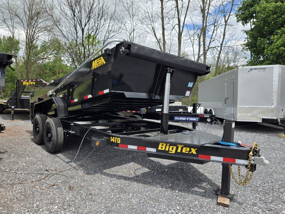 New 7 x 16 Big Tex Low Pro 14TD *X-SERIES* Telescopic Dump Trailer 15.4K****MEGA HOIST Lift, Hyd. Jack, 7 Gauge Floor, Swing Arm Tarp, Solar Batt Charger, Stab. Jacks, LRG Tires