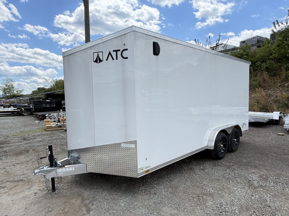 New 2025 ATC 7x16 + 2' V Nose Sto400 All Aluminum Cargo Trailer w/ Ramp