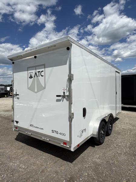 New 2025 ATC 7x16 + 2' V Nose Sto400 All Aluminum Cargo Trailer w/ Ramp