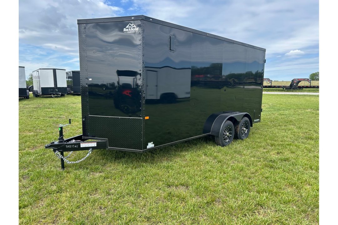 New 2026 Rock Solid Cargo 7x16 Tandem 7K Cargo w/ .080 Polycore, Ramp Door, & 7' Interior Height (HAIL DAMAGE DISCOUNT)
