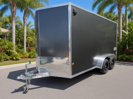New 2026 ALCOM 7 X 14 Aluminum Charcoal Enclosed XLT Trailer with 6  Extra Height