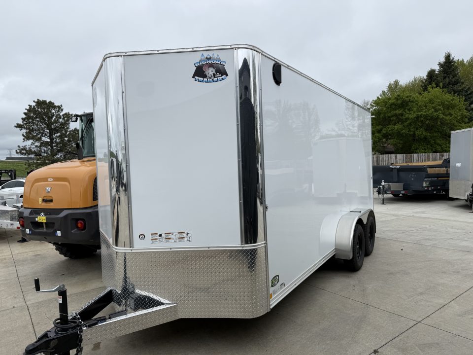 Used LIKE NEW 2022 Bighorn R&M 7x16 + 2’V Nose 7' TALL SUPERIOR QUALITY Rear Ramp Enclosed Cargo Trailer