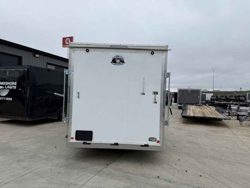 Used LIKE NEW 2022 Bighorn R&M 7x16 + 2’V Nose 7' TALL SUPERIOR QUALITY Rear Ramp Enclosed Cargo Trailer