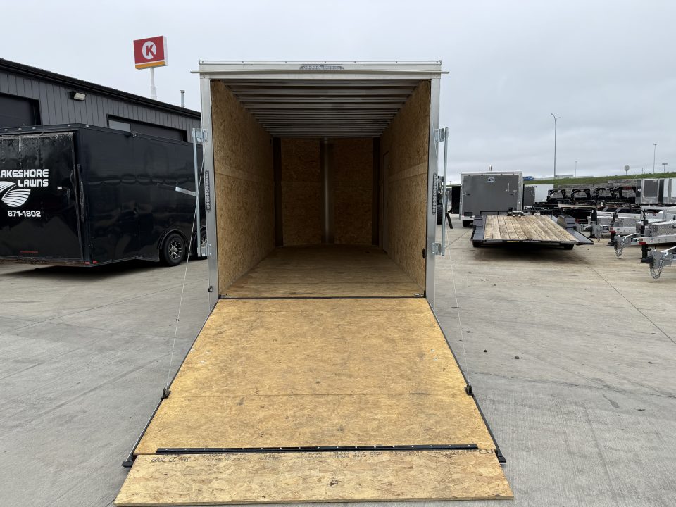 Used LIKE NEW 2022 Bighorn R&M 7x16 + 2’V Nose 7' TALL SUPERIOR QUALITY Rear Ramp Enclosed Cargo Trailer