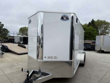 Used LIKE NEW 2022 Bighorn R&M 7x16 + 2’V Nose 7' TALL SUPERIOR QUALITY Rear Ramp Enclosed Cargo Trailer
