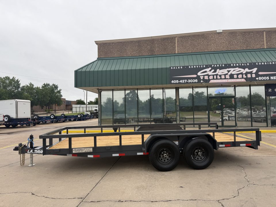 New #154435 2026 LAMAR U5 18 X 83 TANDEM AXLE SQUARE TUBE TOP 10K UTILITY W/ SLIDE IN RAMPS