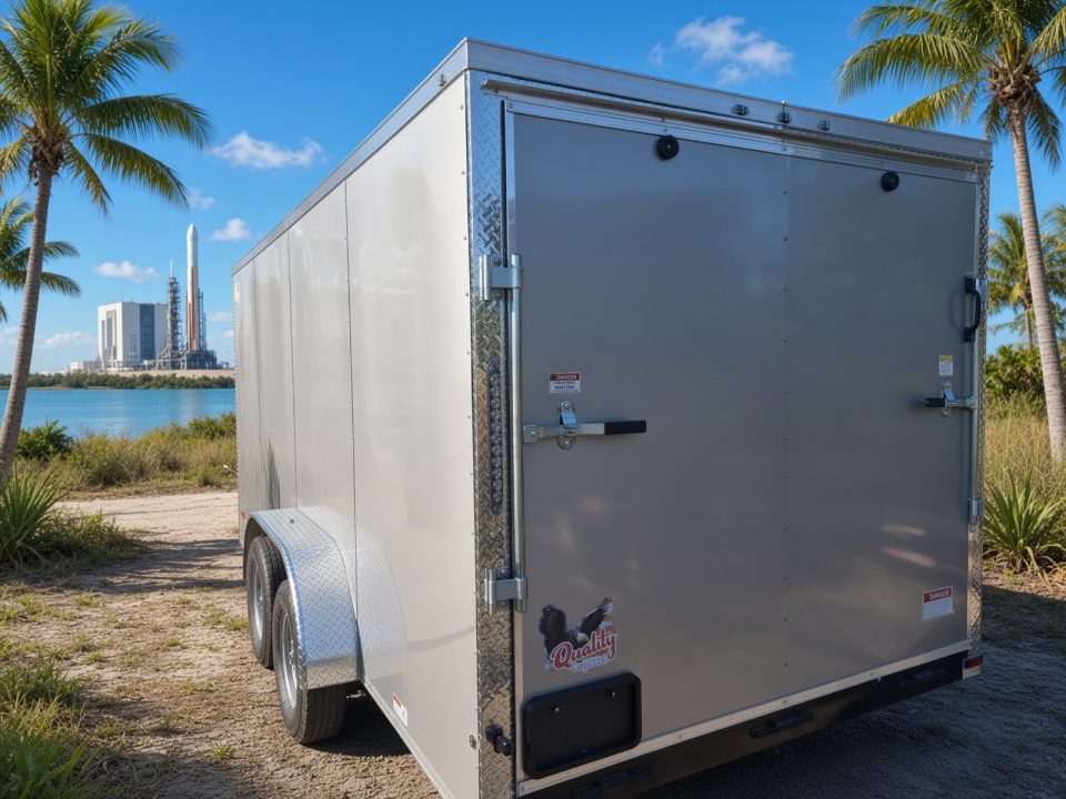 New 2026 Quality Cargo 7x16 Enclosed Silver Cargo Trailer with D-Rings & 7000 GVWR