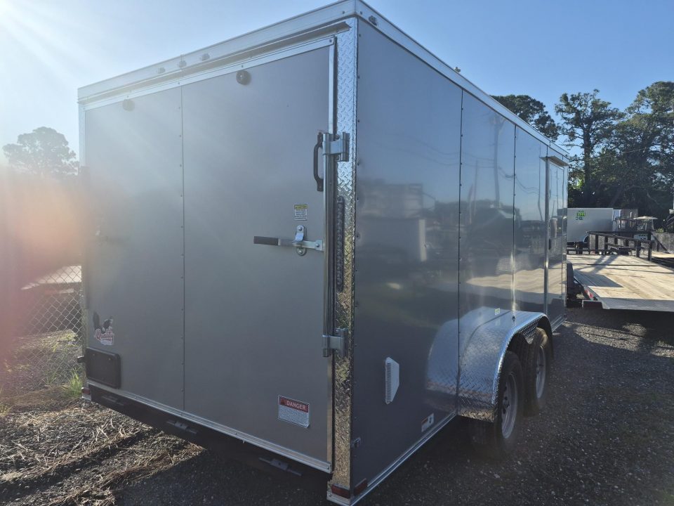 New 2026 Quality Cargo 7x16 Enclosed Silver Cargo Trailer with D-Rings & 7000 GVWR