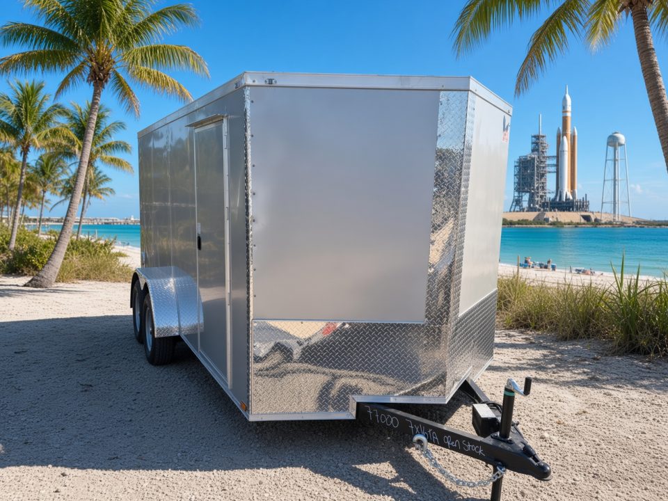 New 2026 Quality Cargo 7x16 Enclosed Silver Cargo Trailer with D-Rings & 7000 GVWR
