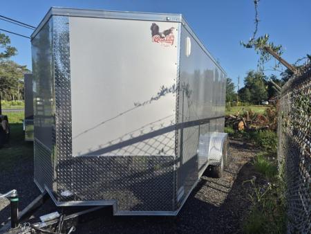 New 2026 Quality Cargo 7x16 Enclosed Silver Cargo Trailer with D-Rings & 7000 GVWR