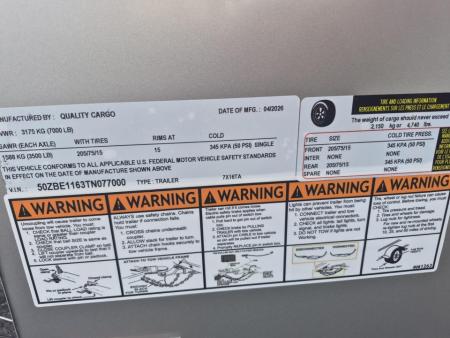 New 2026 Quality Cargo 7x16 Enclosed Silver Cargo Trailer with D-Rings & 7000 GVWR