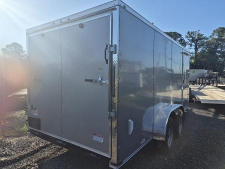 New 2026 Quality Cargo 7x16 Enclosed Silver Cargo Trailer with D-Rings & 7000 GVWR