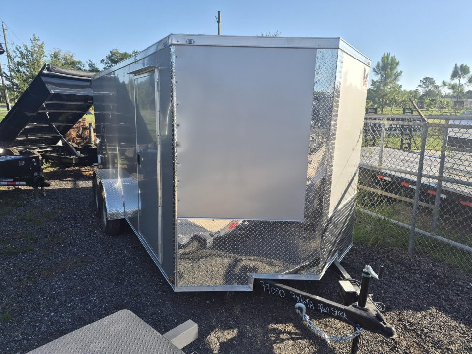 New 2026 Quality Cargo 7 x 16 Enclosed Silver Cargo Trailer Great for Equipment, Motorcycles & Tools