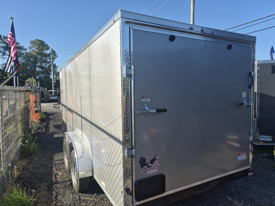 New 2026 Quality Cargo 7 x 16 Enclosed Silver Cargo Trailer Great for Equipment, Motorcycles & Tools