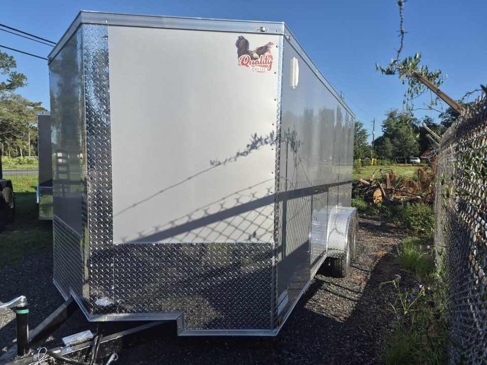 New 2026 Quality Cargo 7 x 16 Enclosed Silver Cargo Trailer Great for Equipment, Motorcycles & Tools