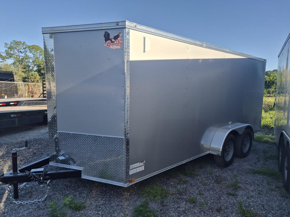 New 2026 Quality Cargo 7 x 16 Enclosed Silver Cargo Trailer Great for Equipment, Motorcycles & Tools