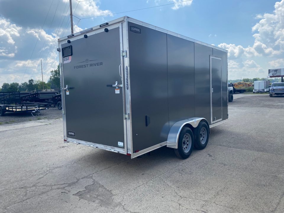 New 2027 Lightning Trailers 7X16 V-Nose Ramp Door +12" Cargo / Enclosed Trailer