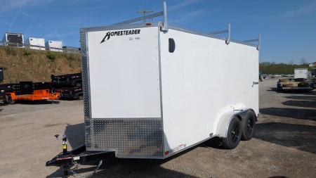 New 2026 Homesteader 7x14 Intrepid V-Nose Contractor Cargo Trailer w/ Barn Doors & Ladder Racks