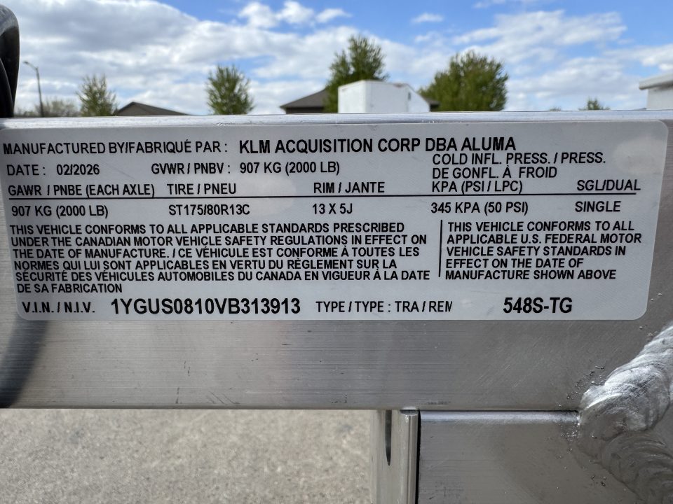 New 2027 Aluma 548S TG 2k Utility Trailer