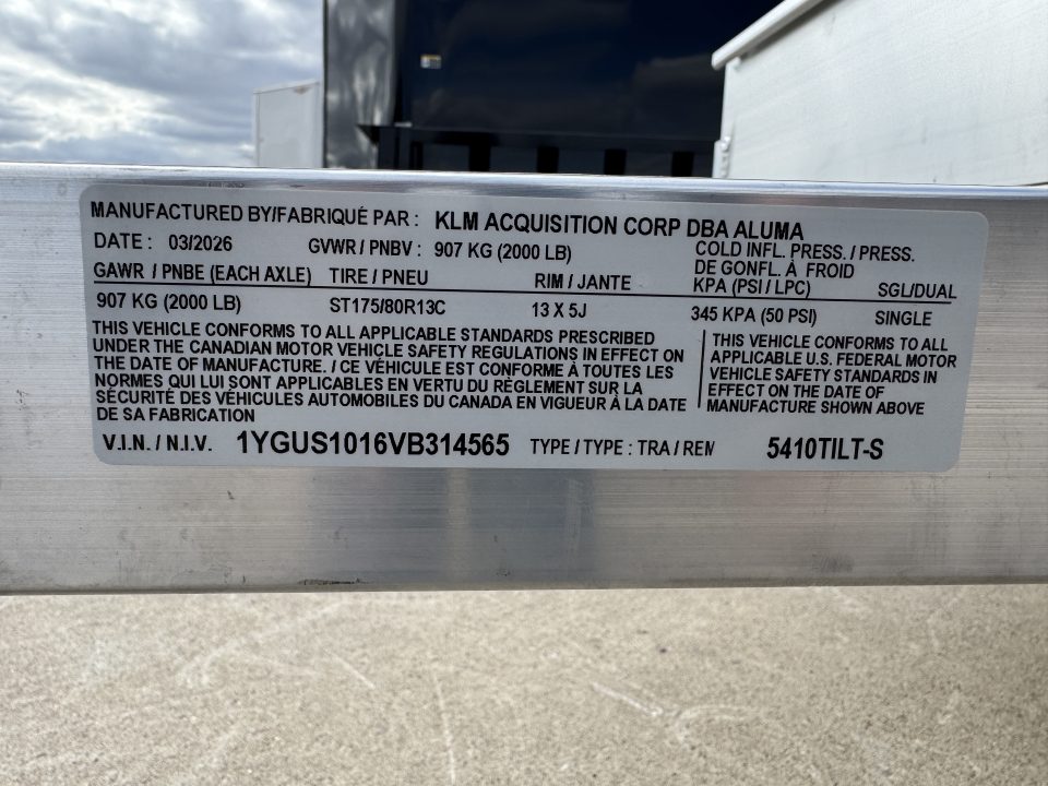 New 2027 Aluma 5410 Tilt S 2k Utility Trailer