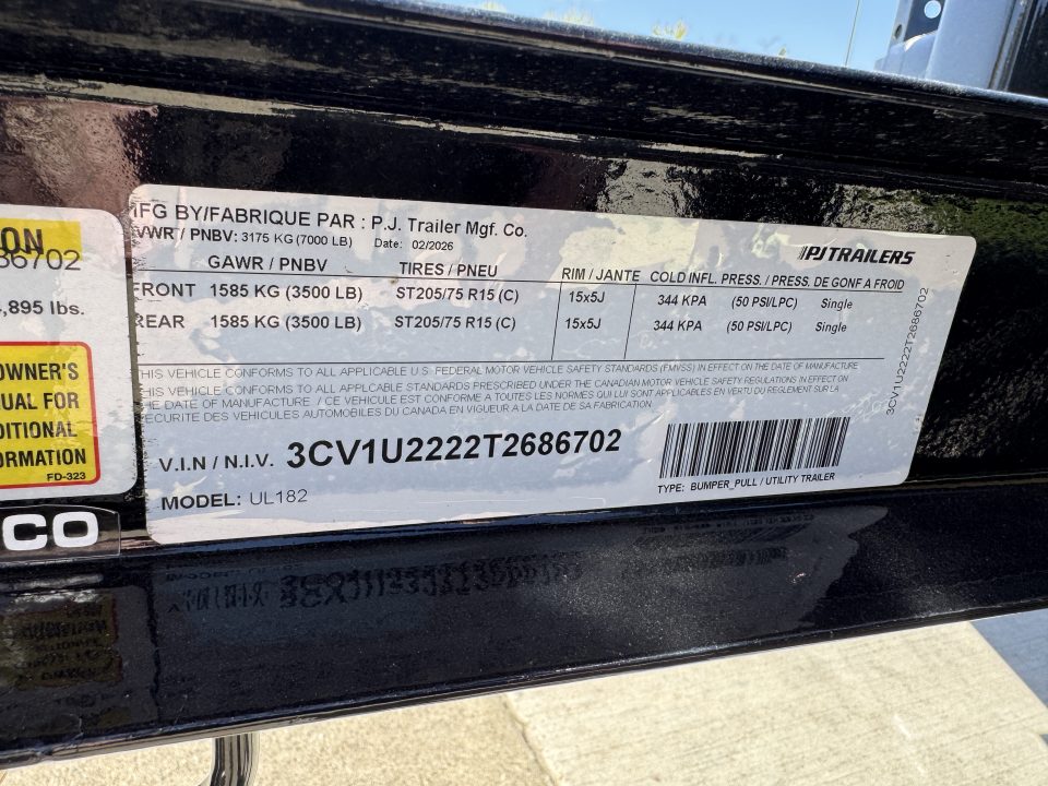 New 2026 PJ Trailers UL182 7k Utility Trailer
