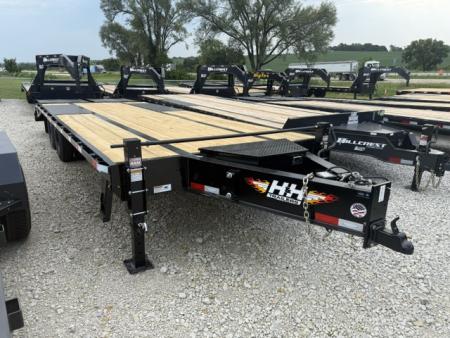 New 2027 H&H Black 102 x20'+5' 22.5k HD Low Profile Dovetail SD Ramps Flatbed Deckover Trailer