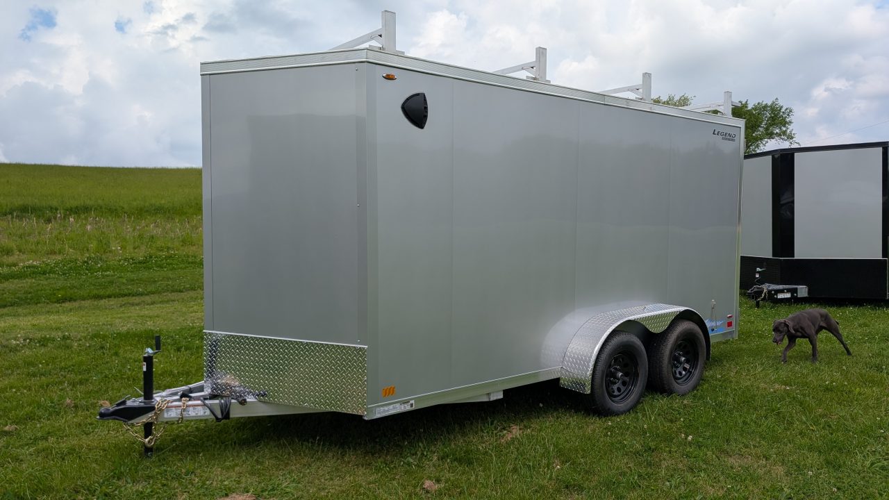 New 2026 Legend 7x14 + 2' V Thunder Aluminum Contractor Cargo Trailer w/ Barn Doors & Ladder Racks