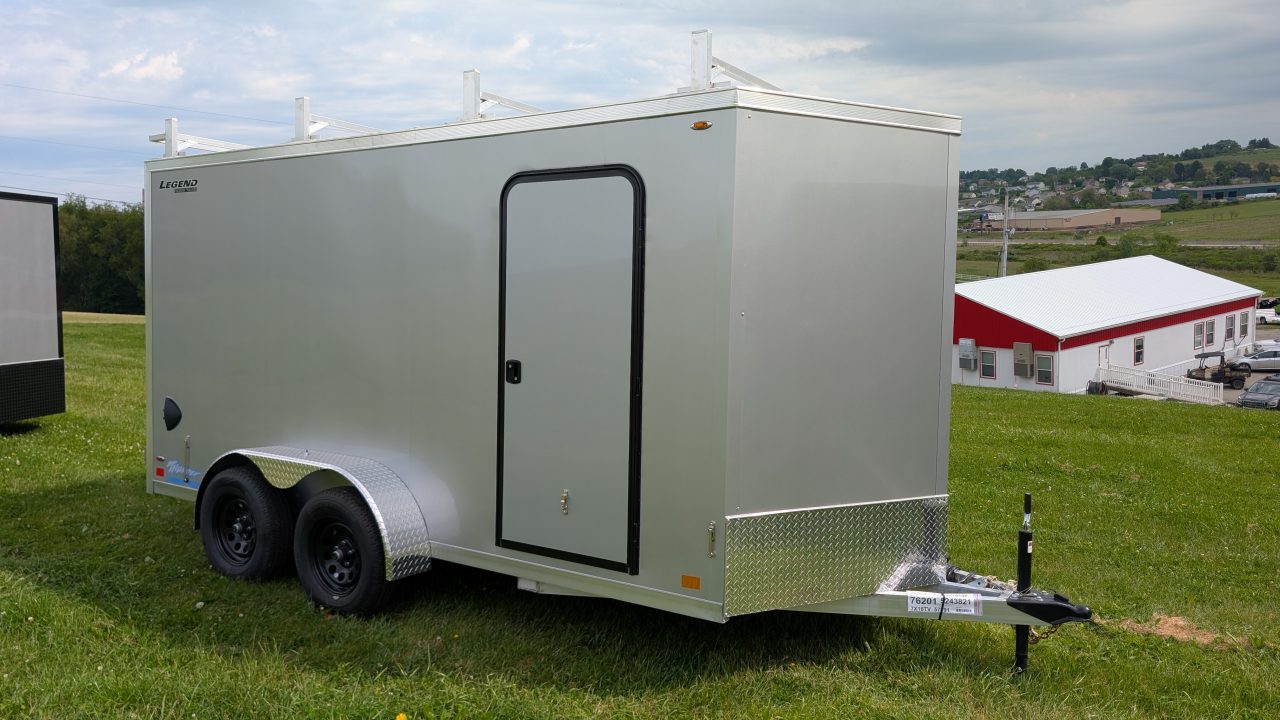 New 2026 Legend 7x14 + 2' V Thunder Aluminum Contractor Cargo Trailer w/ Barn Doors & Ladder Racks