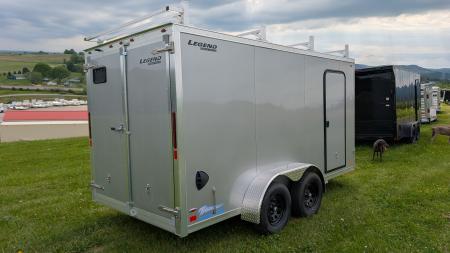 New 2026 Legend 7x14 + 2' V Thunder Aluminum Contractor Cargo Trailer w/ Barn Doors & Ladder Racks