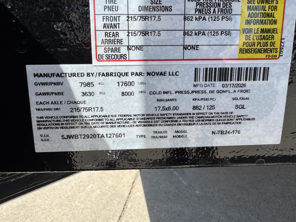 New 2026 Midsota TB-24 17.6k Tilt Trailer