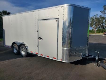 New 2026 Arising 8.5X18 14000 LB GVWR(2-7K AXLES), FULL TUBE FRAME Cargo / Enclosed Trailer WITH 7'6  INTERIOR HEIGHT, 2 SHELVES, 12 D RINGS, E-TRAC, 48  SIDE DOOR W/BARLOCK, RAMP STARTER FLAP, .080 POLYCORE, 1 PIECE ROOF