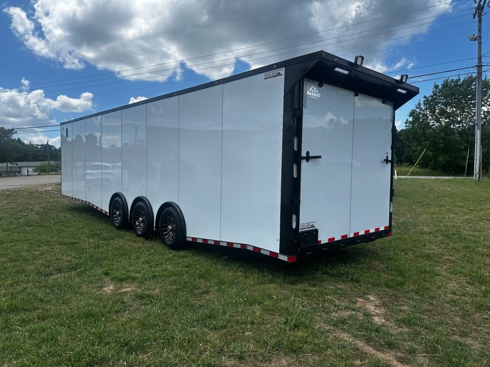 New 2026 Rock Solid Cargo 8.5x32 Race Trailer-Finished Interior-Triple 7000 TORSIONS -HD RAMP-Rececessed E-TRACK-BOGEY WHEELS-24ft AWNING