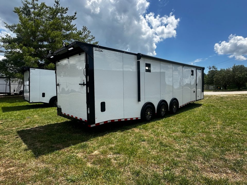 New 2026 Rock Solid Cargo 8.5x32 Race Trailer-Finished Interior-Triple 7000 TORSIONS -HD RAMP-Rececessed E-TRACK-BOGEY WHEELS-24ft AWNING