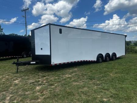 New 2026 Rock Solid Cargo 8.5x32 Race Trailer-Finished Interior-Triple 7000 TORSIONS -HD RAMP-Rececessed E-TRACK-BOGEY WHEELS-24ft AWNING