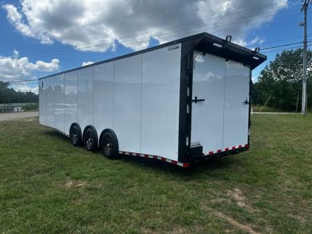 New 2026 Rock Solid Cargo 8.5x32 Race Trailer-Finished Interior-Triple 7000 TORSIONS -HD RAMP-Rececessed E-TRACK-BOGEY WHEELS-24ft AWNING