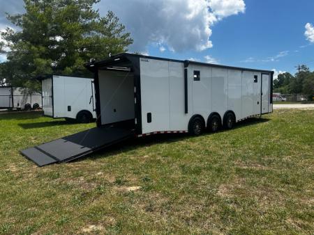 New 2026 Rock Solid Cargo 8.5x32 Race Trailer-Finished Interior-Triple 7000 TORSIONS -HD RAMP-Rececessed E-TRACK-BOGEY WHEELS-24ft AWNING