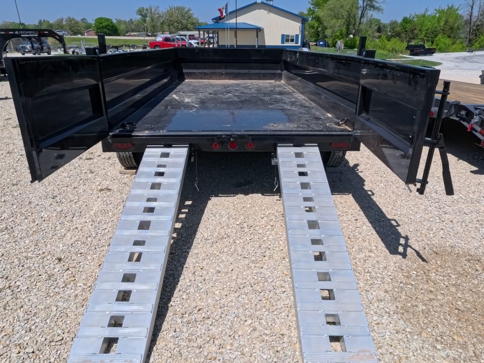 New 2026 Iron Bull 83 x 14 DWB Legendary Reserve Model 14K GVWR, 14 ply Tires, Hydraulic Jack, Scissor Hoist, Aluminum Ramps, Matching Spare, Rear Supports and Solar Charger, Black Dump Trailer