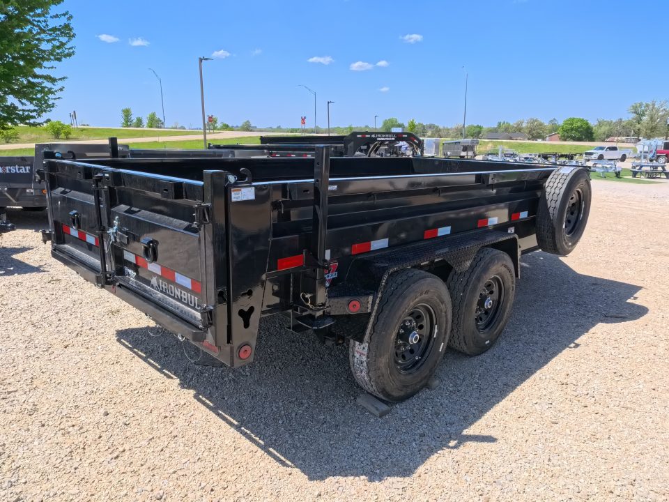 New 2026 Iron Bull 83 x 14 DWB Legendary Reserve Model 14K GVWR, 14 ply Tires, Hydraulic Jack, Scissor Hoist, Aluminum Ramps, Matching Spare, Rear Supports and Solar Charger, Black Dump Trailer