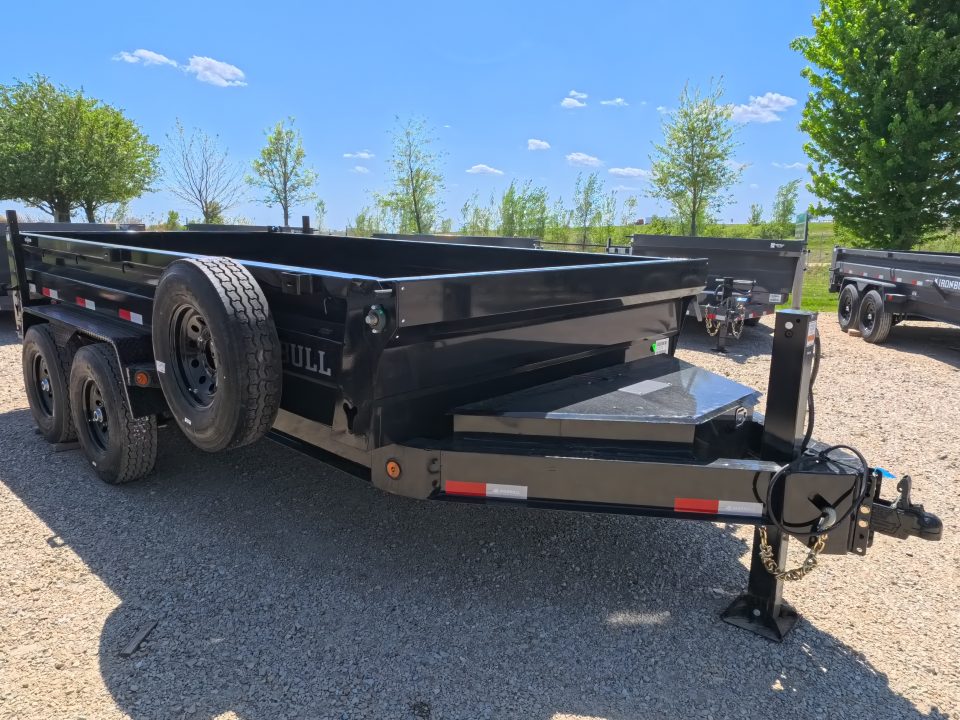 New 2026 Iron Bull 83 x 14 DWB Legendary Reserve Model 14K GVWR, 14 ply Tires, Hydraulic Jack, Scissor Hoist, Aluminum Ramps, Matching Spare, Rear Supports and Solar Charger, Black Dump Trailer