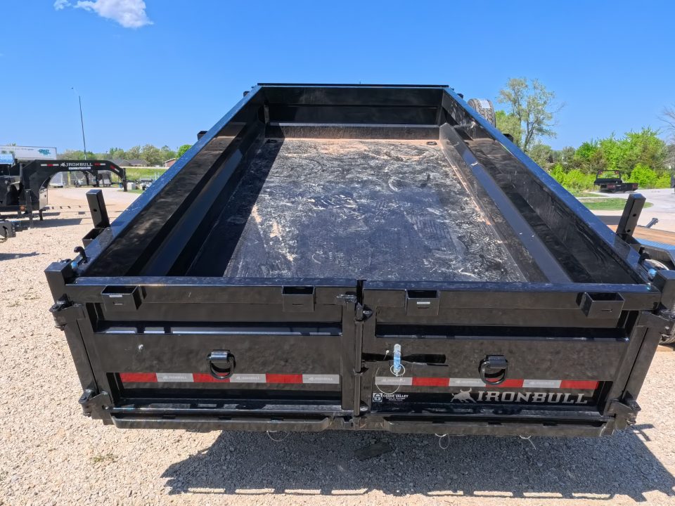 New 2026 Iron Bull 83 x 14 DWB Legendary Reserve Model 14K GVWR, 14 ply Tires, Hydraulic Jack, Scissor Hoist, Aluminum Ramps, Matching Spare, Rear Supports and Solar Charger, Black Dump Trailer