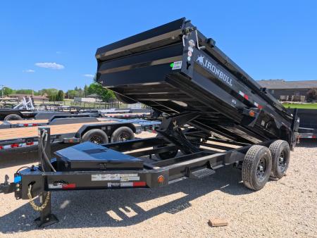 New 2026 Iron Bull 83 x 14 DWB Legendary Reserve Model 14K GVWR, 14 ply Tires, Hydraulic Jack, Scissor Hoist, Aluminum Ramps, Matching Spare, Rear Supports and Solar Charger, Black Dump Trailer